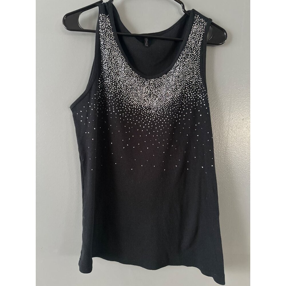 Ethyl USA XL Black Sequin Embellished Tank Top Glam Y2K Luxe Sparkle Statement